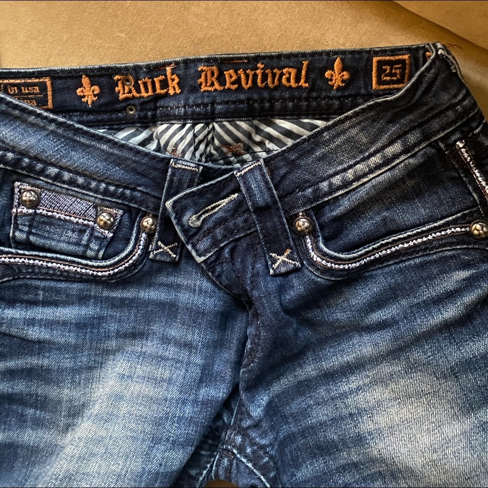 Size 25 Womens Rock Revival Jeans, Dark Wash